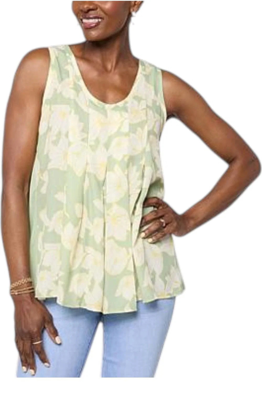 DG2 by Diane Gilman Women's Pleated Front High-Low Tank Simple Floral - Regular